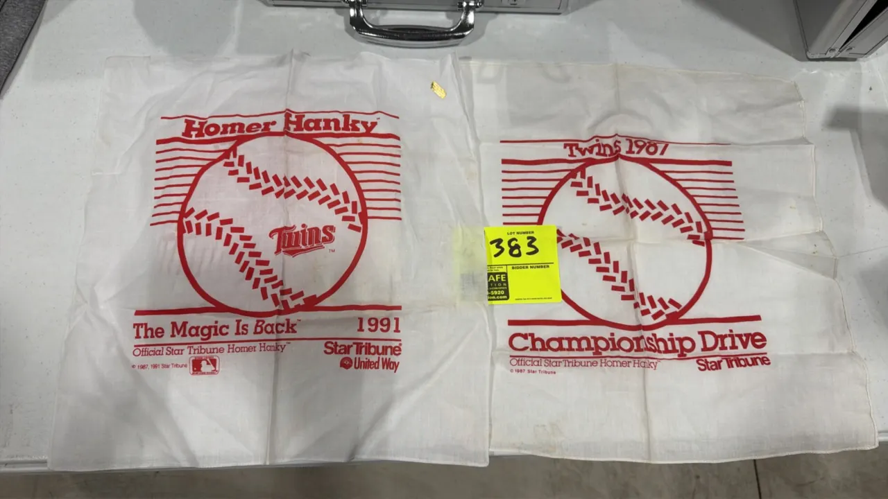 A Collection of Minnesota Sports Promotional Hankies and Towels. (Various, 1987-1991) Includes 1987 and 1991 Star Tribune Homer Hankies, a 1987 Twins