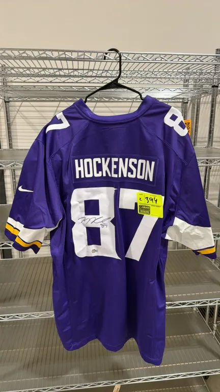A T.J. Hockenson Autographed Minnesota Vikings Jersey. (Nike) A purple Nike On Field Minnesota Vikings jersey signed by tight end T.J. Hockenson in bl