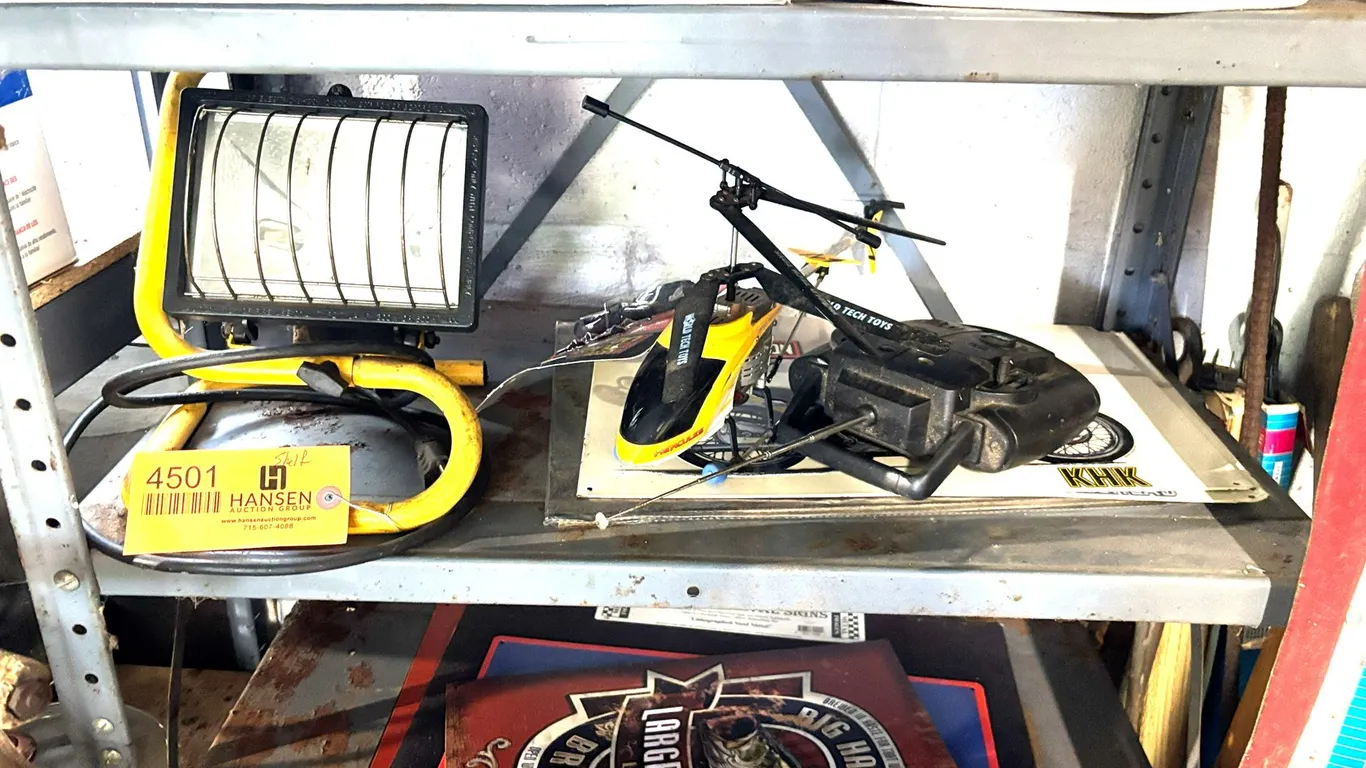 (4) Metal Signs and Remote Control Helicopter