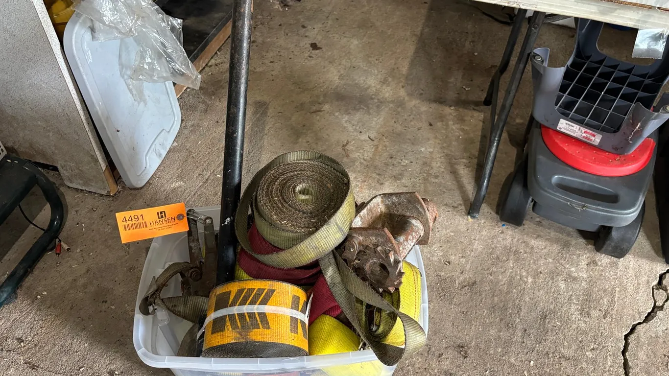 Tote of Straps and (1) New 4" Tie Down Strap