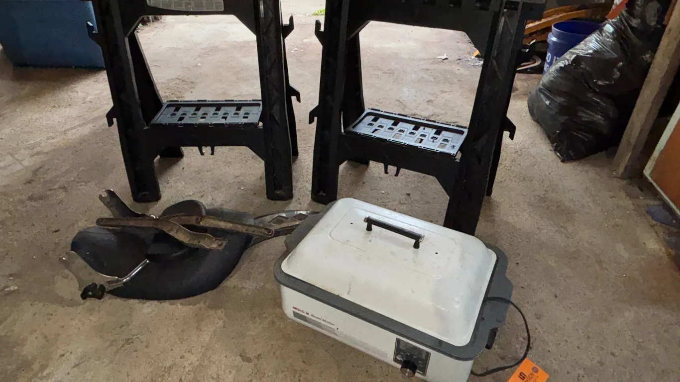 Saw Horses, Roaster, and Motorcycle Seat