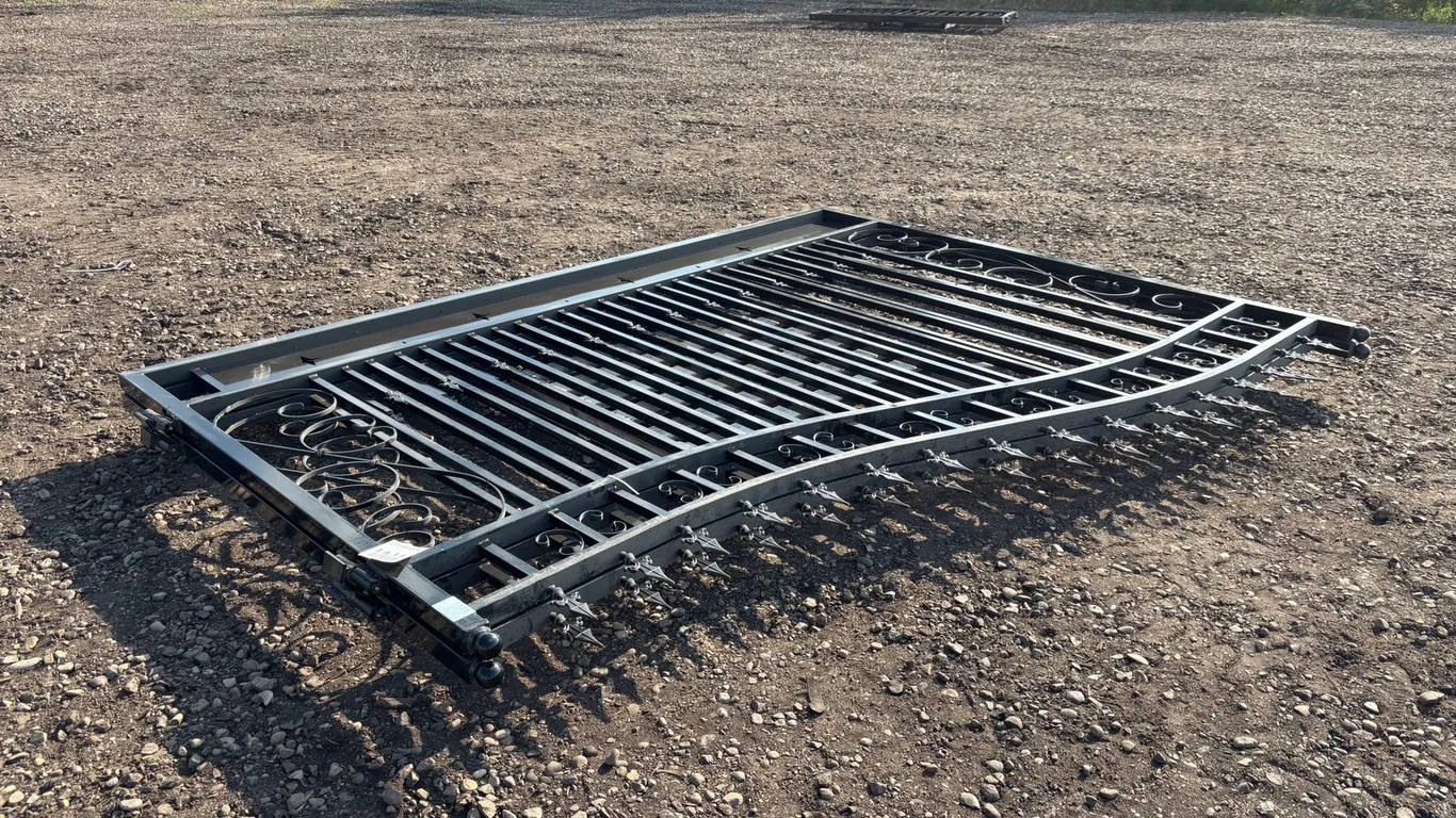 Unused Greatbear 20' Dual Swing Wrought Iron Gate w/ Star Motif