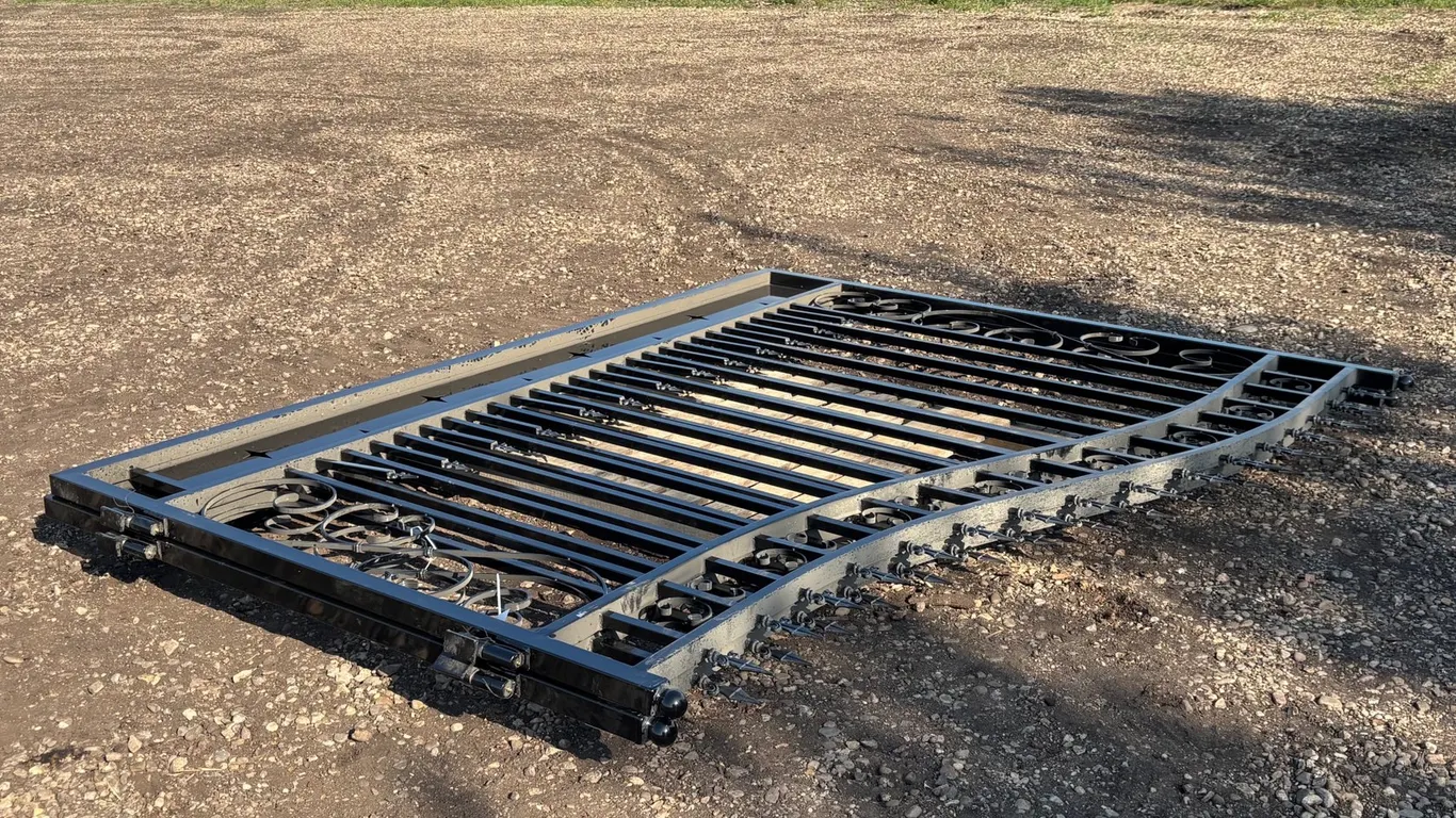 Unused Greatbear 20' Dual Swing Wrought Iron Gate w/ Star Motif