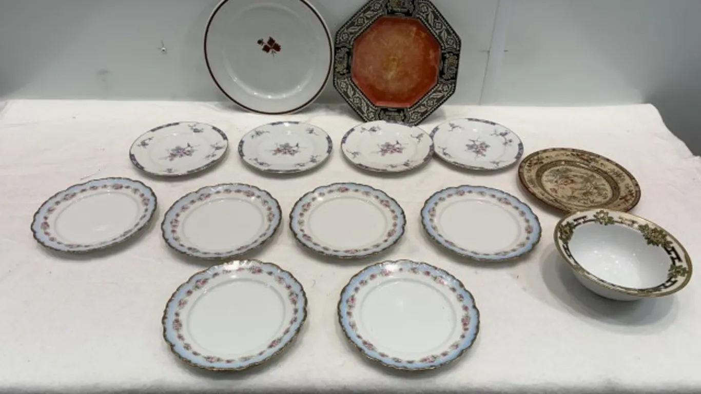 Limoge Dessert Plates, Nippon Bowl + Decorative Plate