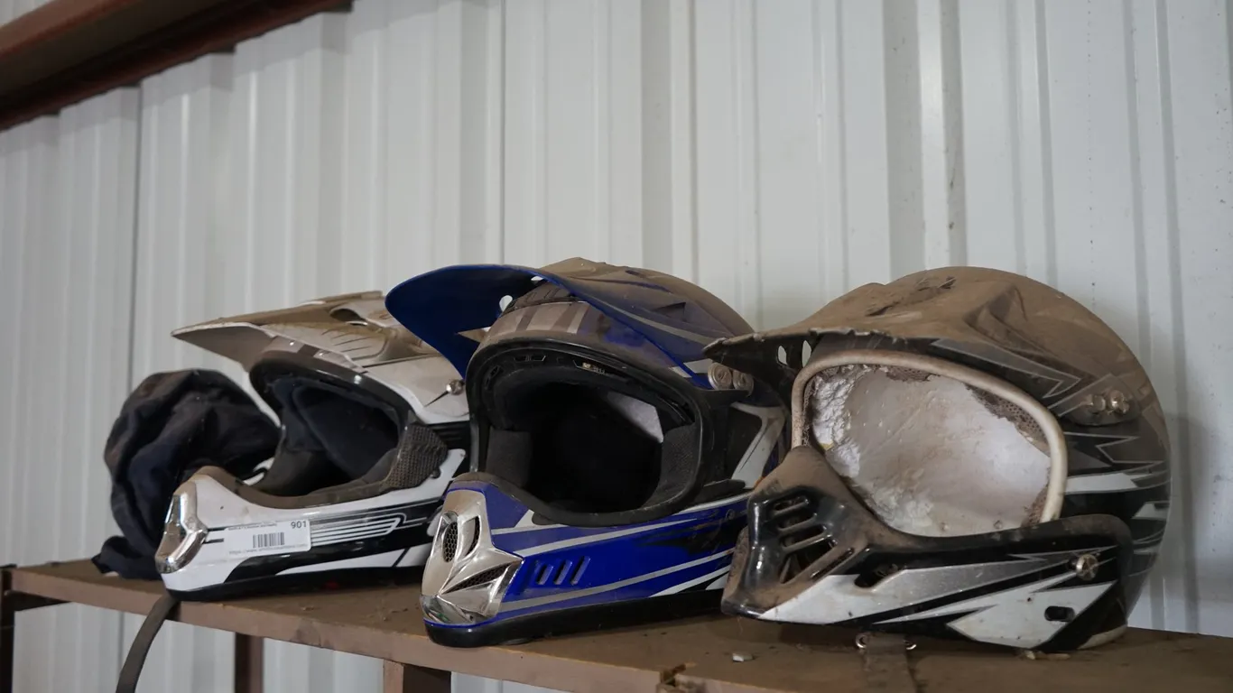 3 Motorcycle Helmets in various conditions
