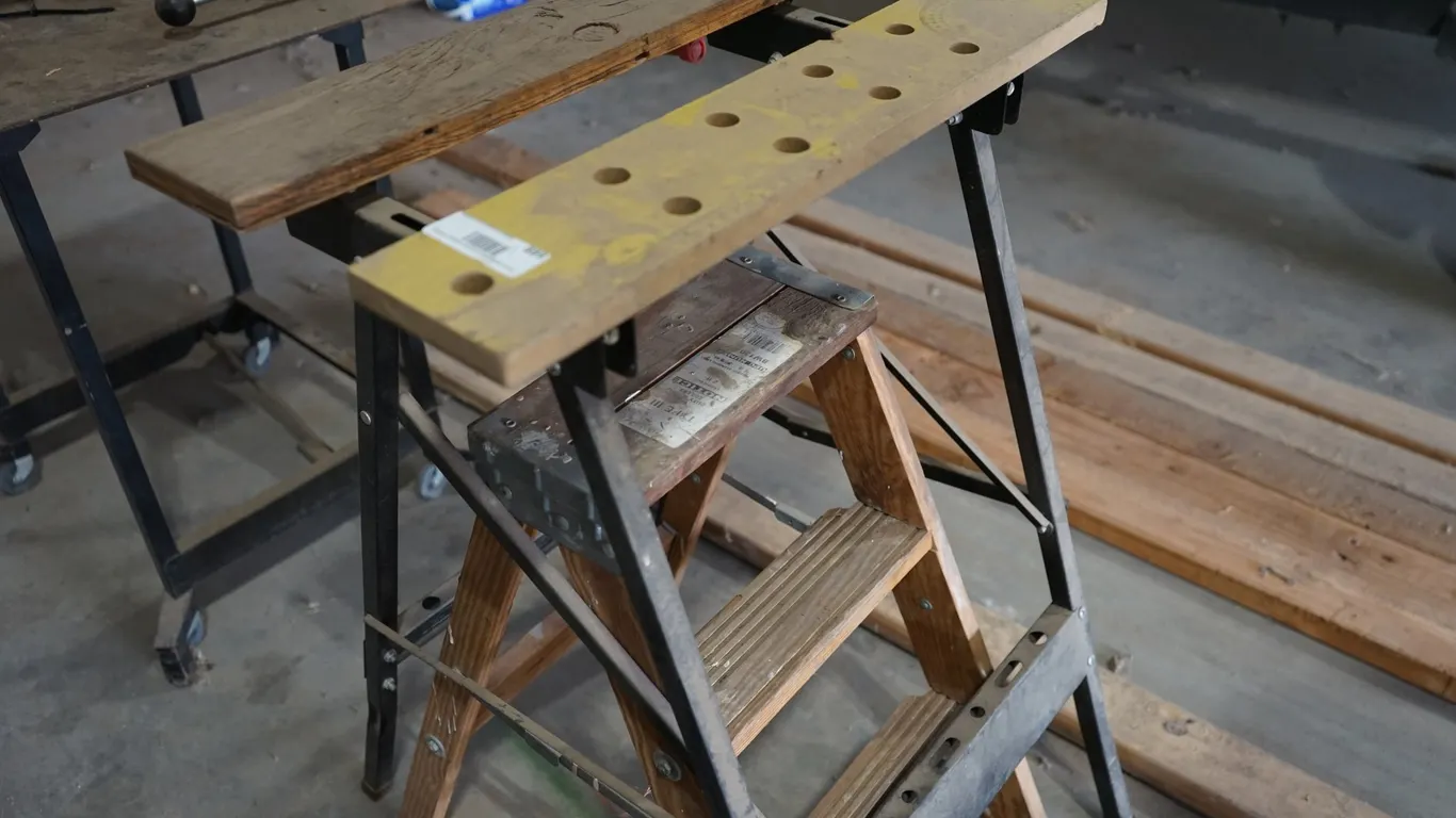 Portable Adjustable Work Table & Wood Ladder