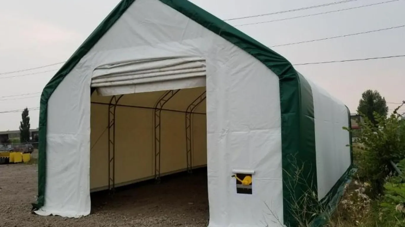 NEW 20X56X16 DOUBLE TRUSS DUAL WINCH DOORS AND HEAVY DUTY PVC COVER STORAGE BUILDING