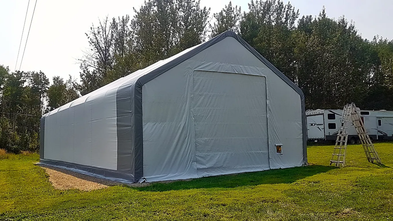 NEW 30X80X20 DOUBLE TRUSS WITH FRONT AND BACK WINCH DOOR STORAGE SHED