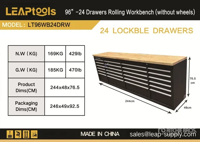 2026 LEAPtools LT96WB24DRW 2440 mm 24-Drawer Tool Cabinet (Unused)