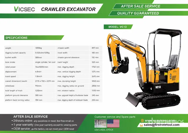 2026 VICSEC VC13CD Mini Excavator (Unused)