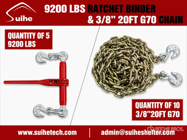 Quantity of (5) 2026 Suihe BC-9200 9200 lb Ratchet Binders & (10) 20 ft Chains (Unused)