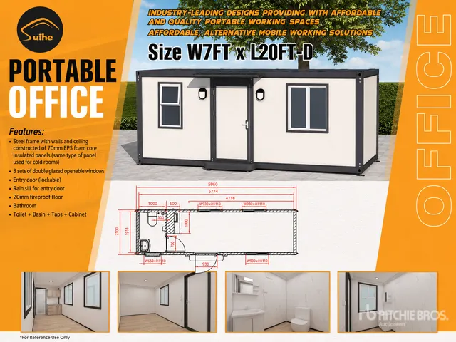 2026 Suihe NMO-20FT-007D-FP 20 ft x 7 ft Skid-Mounted Mobile Office (Unused)