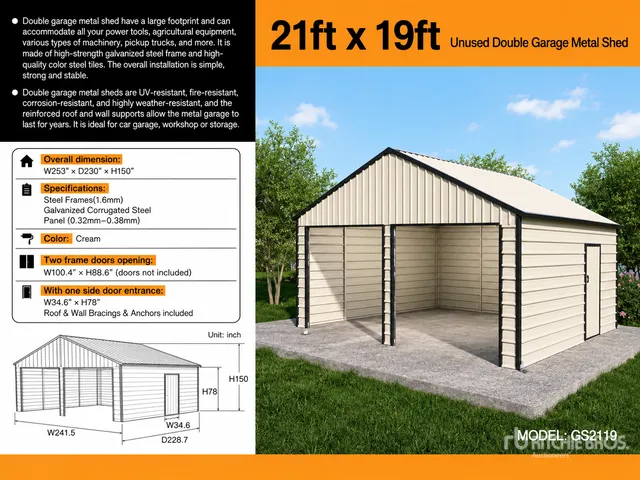 2026 Suihe GS2119 21 ft x 19 ft Double Garage Metal Shed (Unused)
