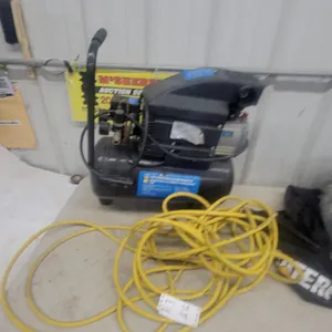 PowerBuilt 2 HP 5.6 Gallon Horizontal Air Compressor and Yellow Air Hose