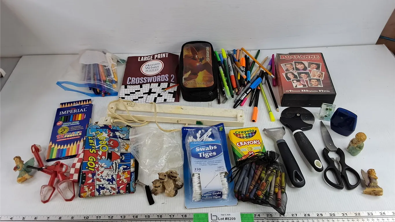 Cotton Swabs, Measuring Scoops, Markers, Crayons, Pizza Cutter, Potato Peeler, Ornaments, Misc