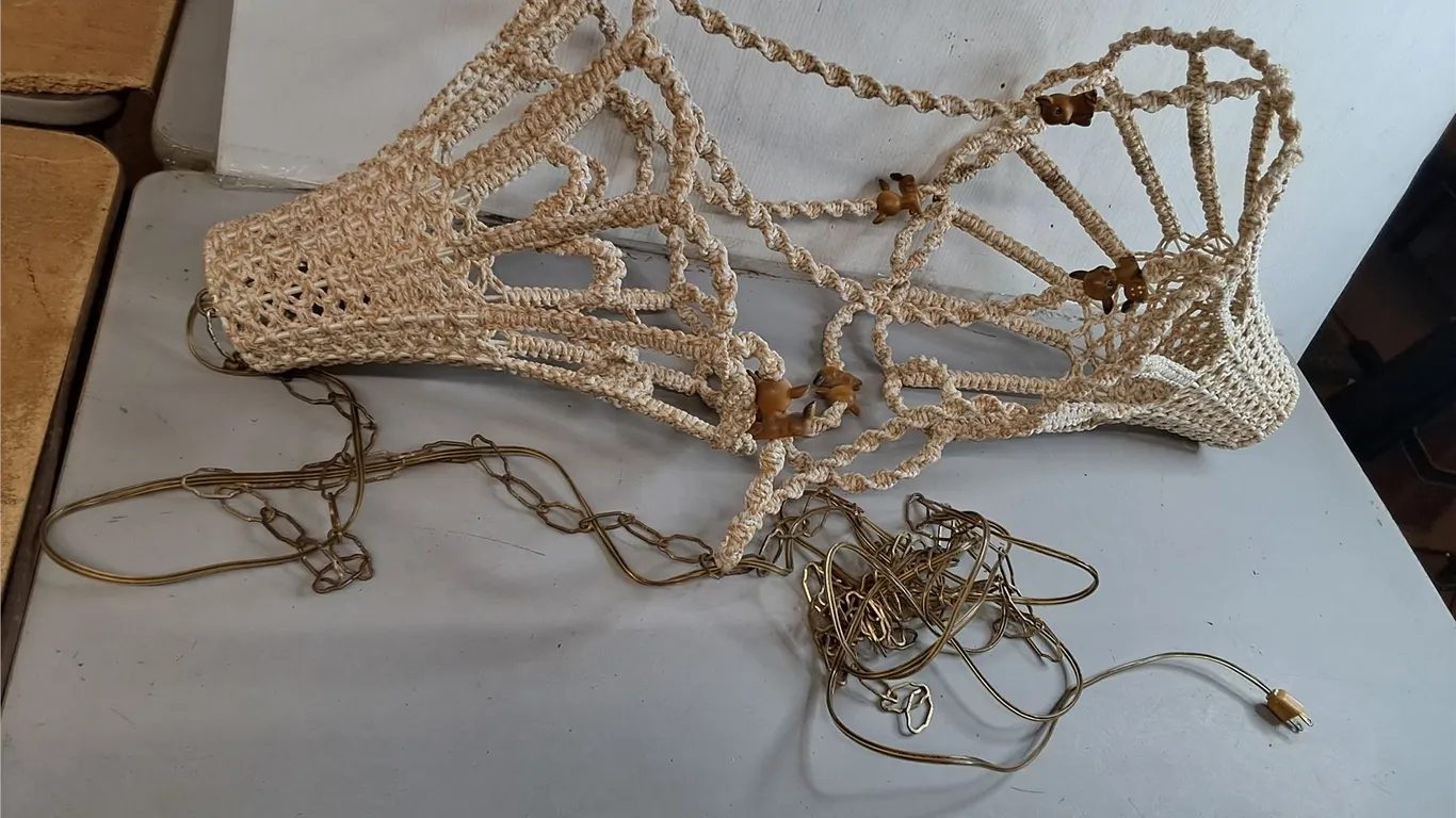 Macrame Ceiling Lamp/Plant Holder- As Is, Can't Ship