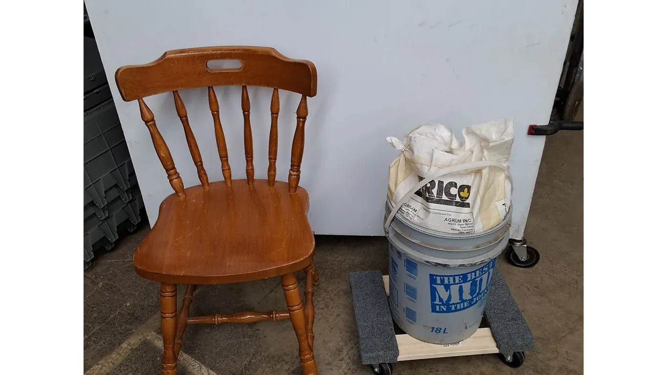 *Wooden Chair 32" Tall, Bag of Terico Granular Fertilizer & Dolly 18" x 12"- Can't Ship