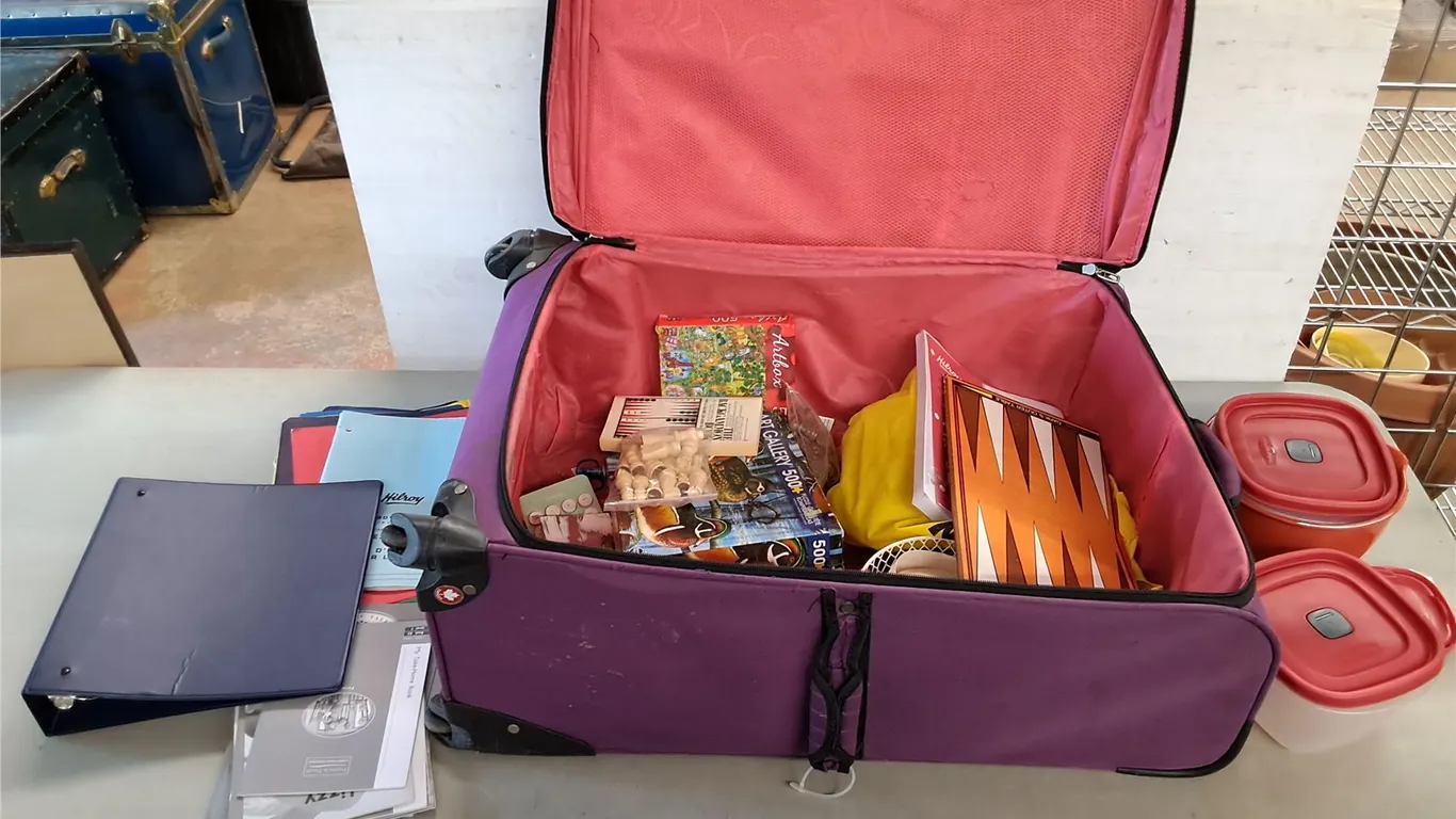 *Food Containers, Suitcase, Assorted Games, Binder, Misc, PICKUP ONLY