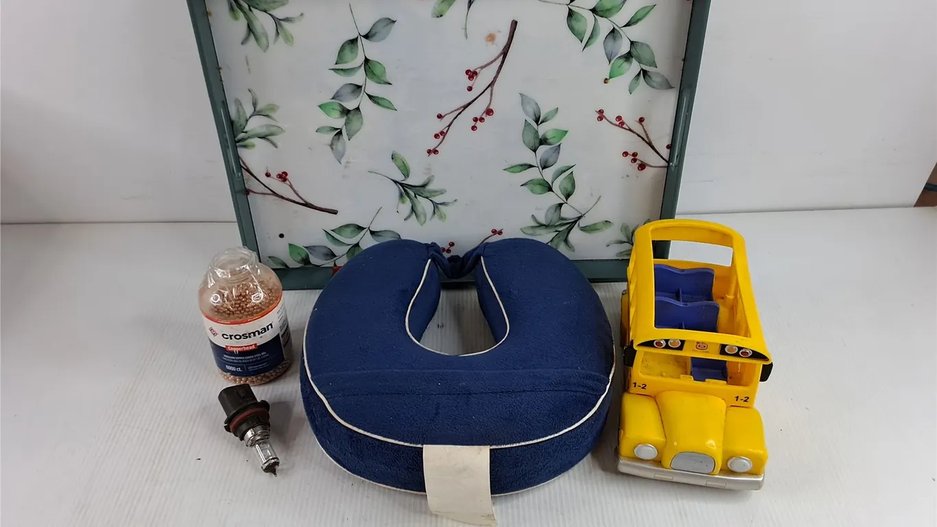 Copper Coated Steel BBs, Serving Tray, Neck Pillow, Toy School Bus, Halogen Bulb