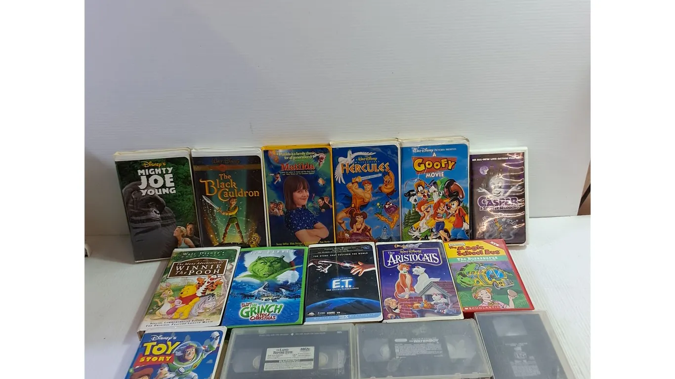 (15) VHS- ET, French,Waterborne, Magic School Bus, Toy Story, Hercules, Matilda