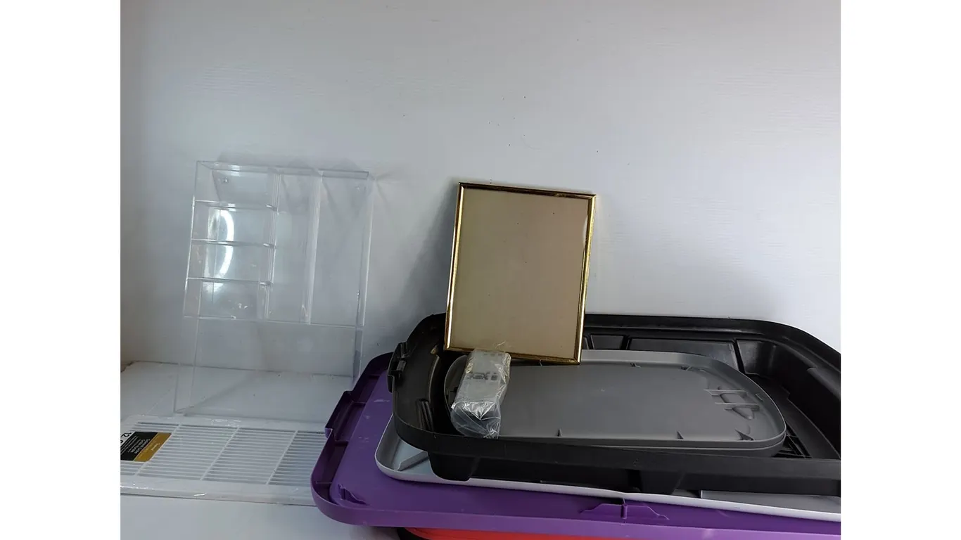 Assorted Bin Lids, Plastic Organizer, Sony Remote, Misc, Pickup Only
