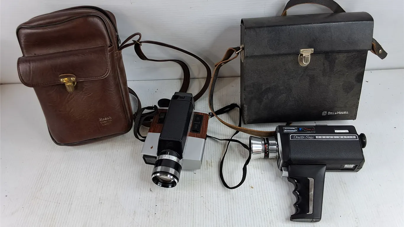 Vintage Kodak Camera & Caddy, Bell & Howell Director Series Camera - As Is