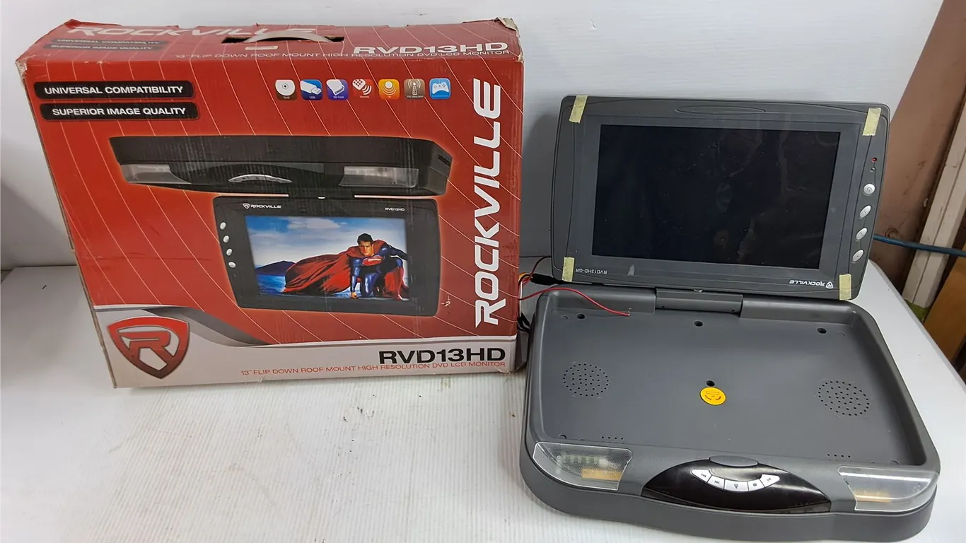 Rockville RVD 13HD 13" Flip Down Roof Mount DVD LCD Monitor, As Is