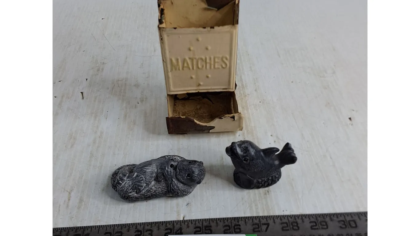(2) Soapstone Carvings, Vintage Match Holder
