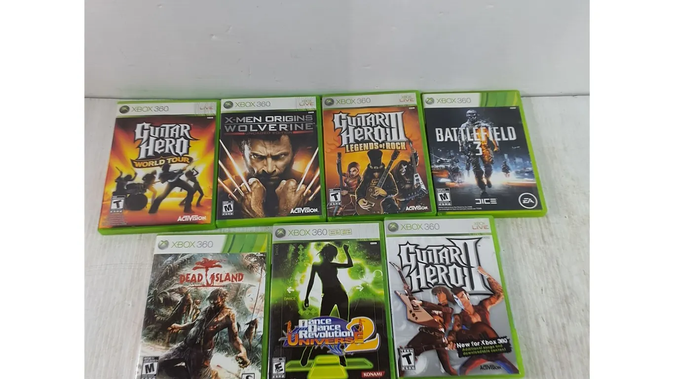 (6) XBOX 360 Games, Battlefield, Dead Island, Guitar Hero, Dance Dance Revolution