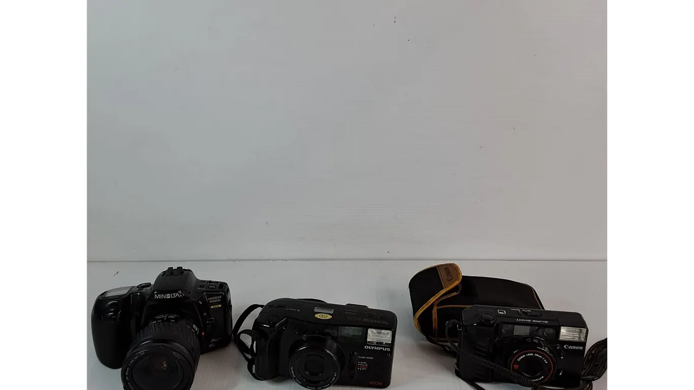 Minolta Maxxum 450si Camera, Olympus Promaster Zoom Camera, Canon Sure Shot Camera w/ Case - As Is