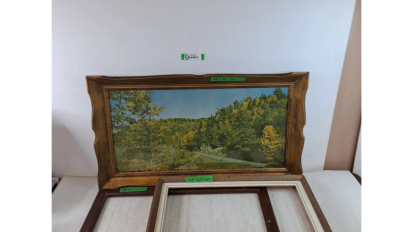 Framed Pictire of Rural Road and (2) Photo Frames As-Is
