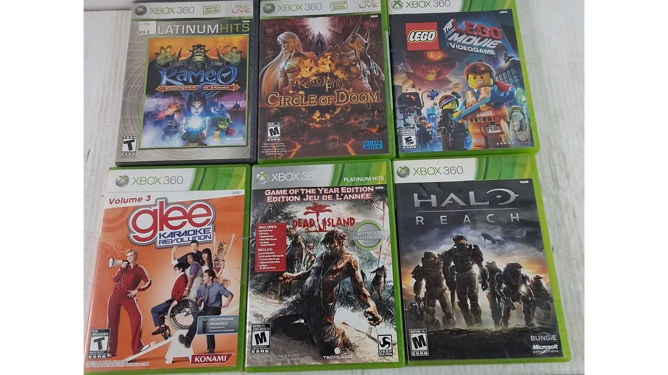 (6) XBOX 360 Games, Cameo, Glee, Dead Island GOTY, Halo Reach, Lego Movie, Kingdom Under Fire