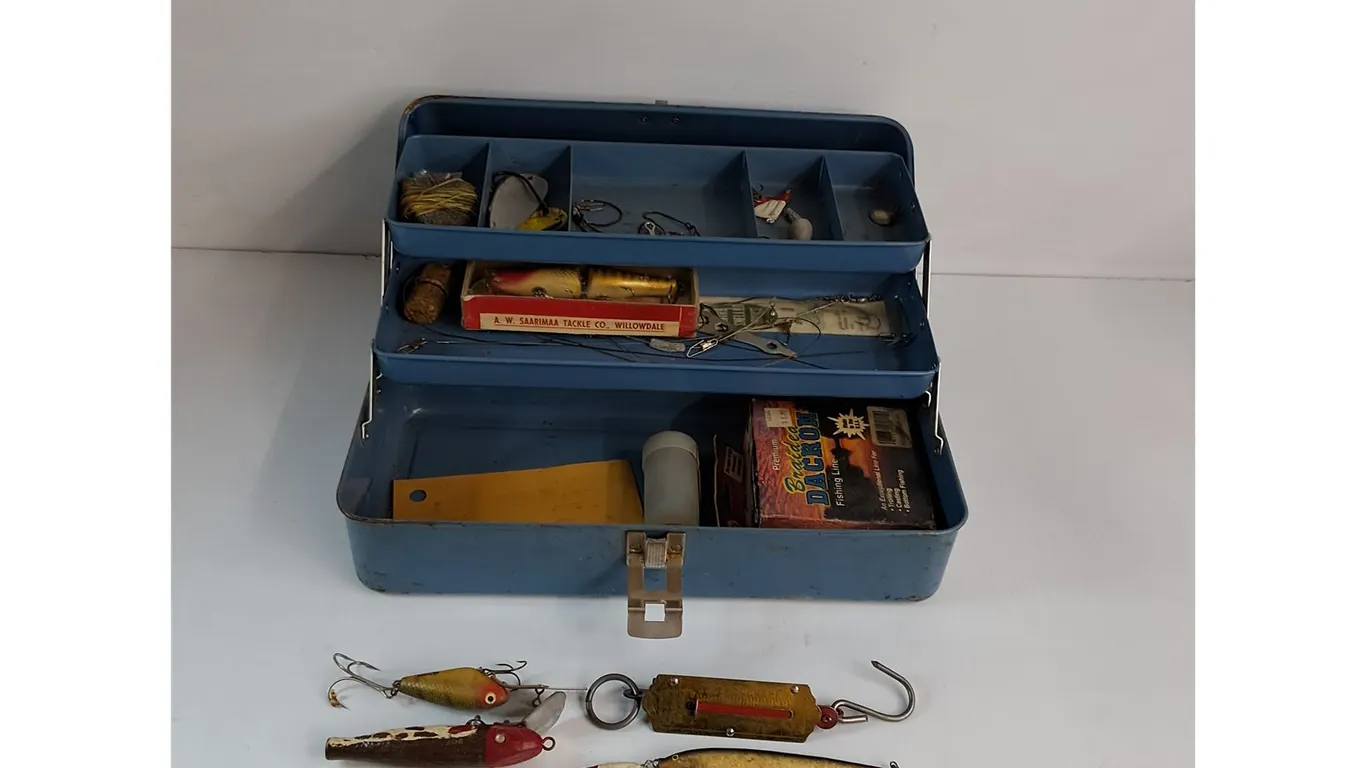 Utility Box with Fish Baits and Hooks