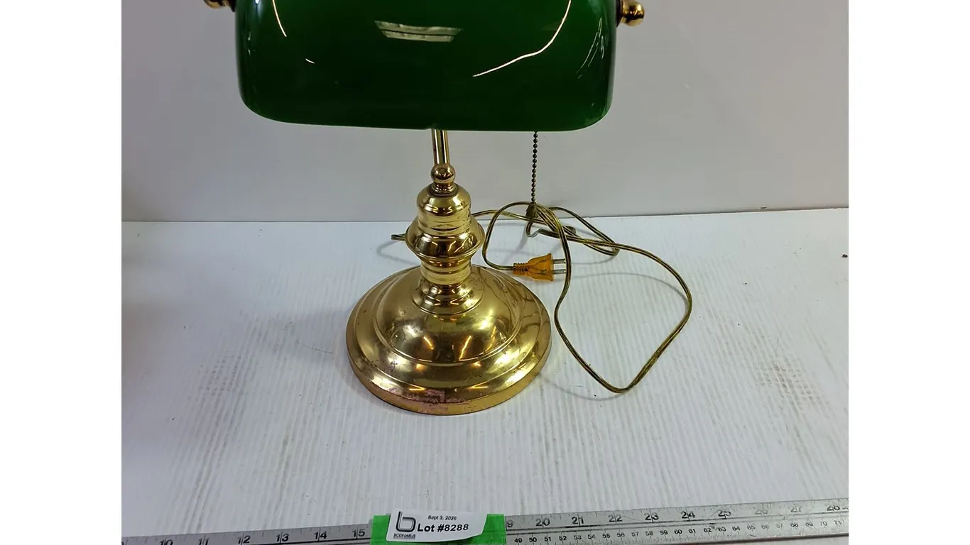 Vintage Banker Lamp 15" Powers On