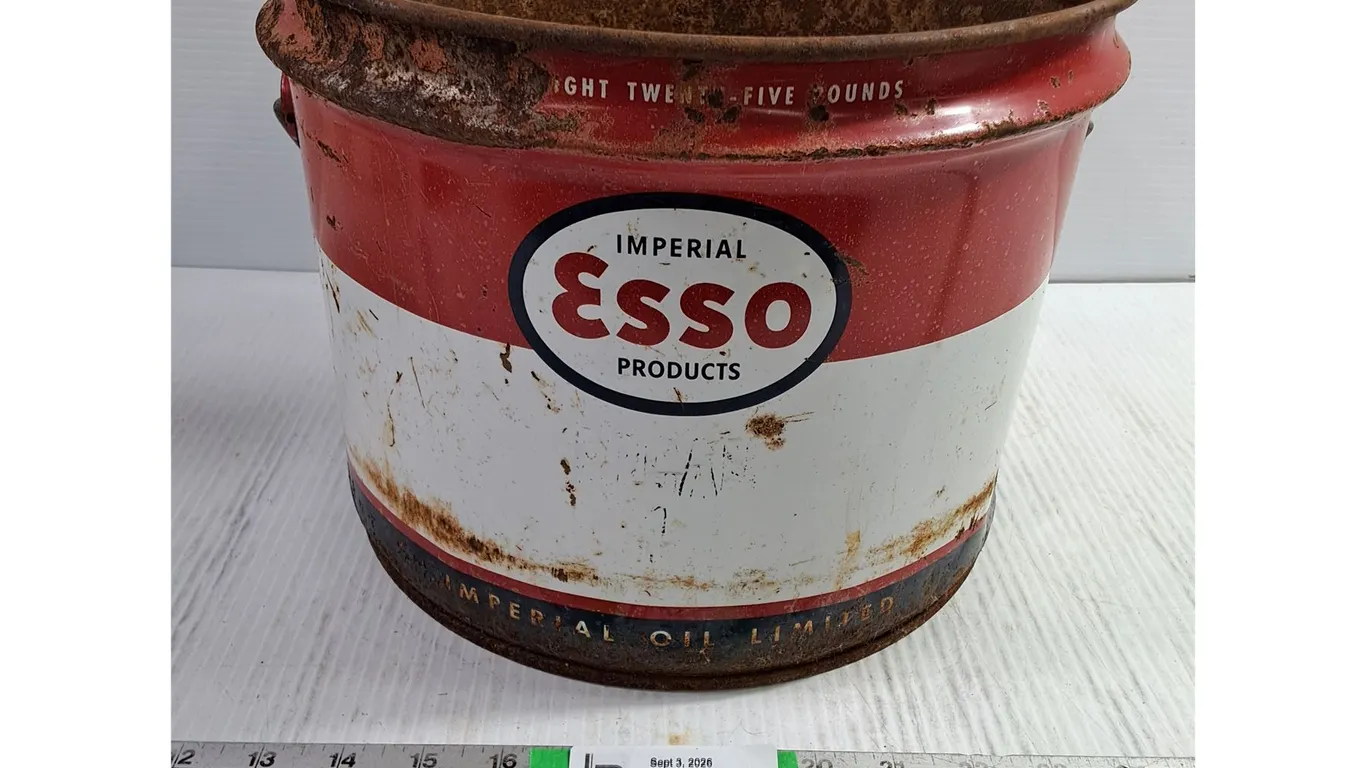 Vintage Imperial Oil Limited ESSO 25 LB.Metal Pail/Grease Drum, Pickup Preferred