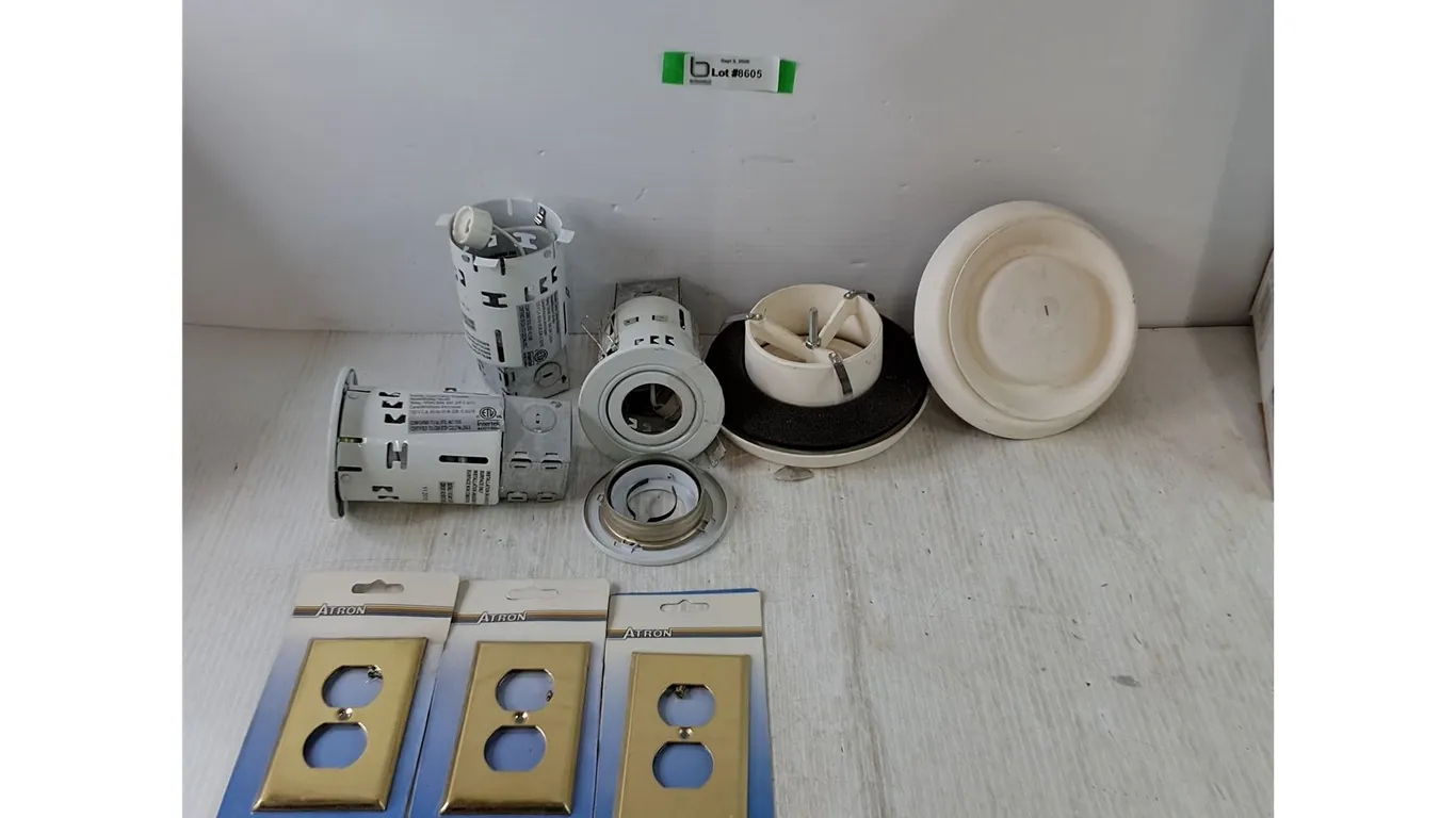 (3) Atron Outlet Covers, (2) JPHVAC Round Heat Diffusers, (3) Recessed Lighting Mounts All As-Is