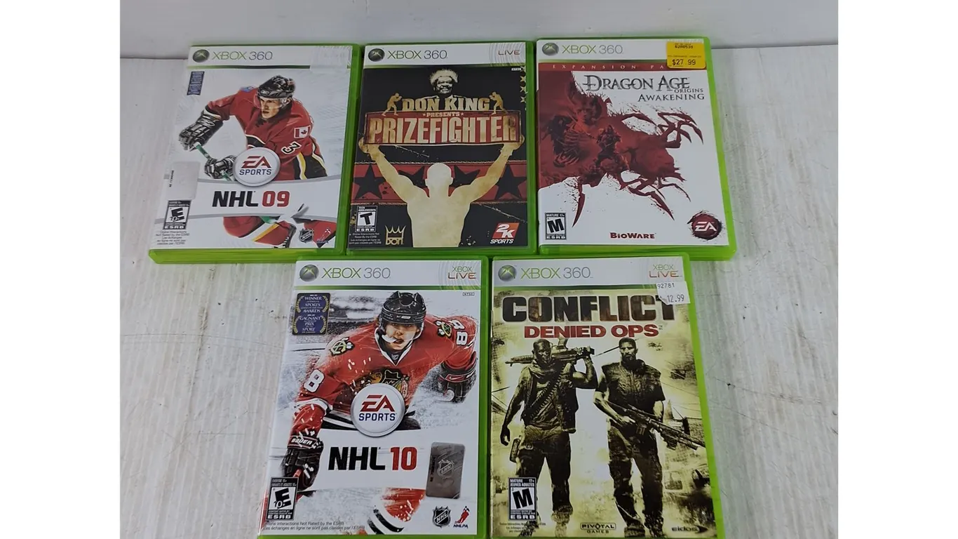 (5) XBOX 360 Games, Dragon Age, Conflict, Prizefighter, NHL