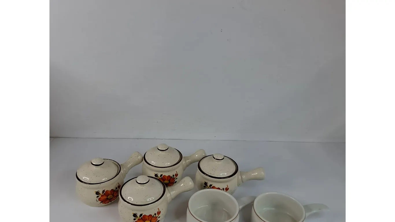 (6) Stoneware Soup Bowls with Floral Details