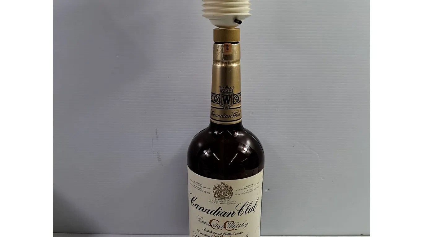 *Vintage Canadian Club Texas Mickey Bottle with White Accordion Dispensing Pump in Excellent Conditi