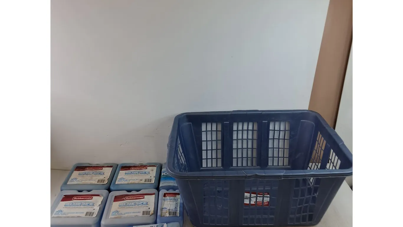(7) Ice Packs, (4) Large (3) Small As-Is with Laundry Basket, Pickup Only for Basket