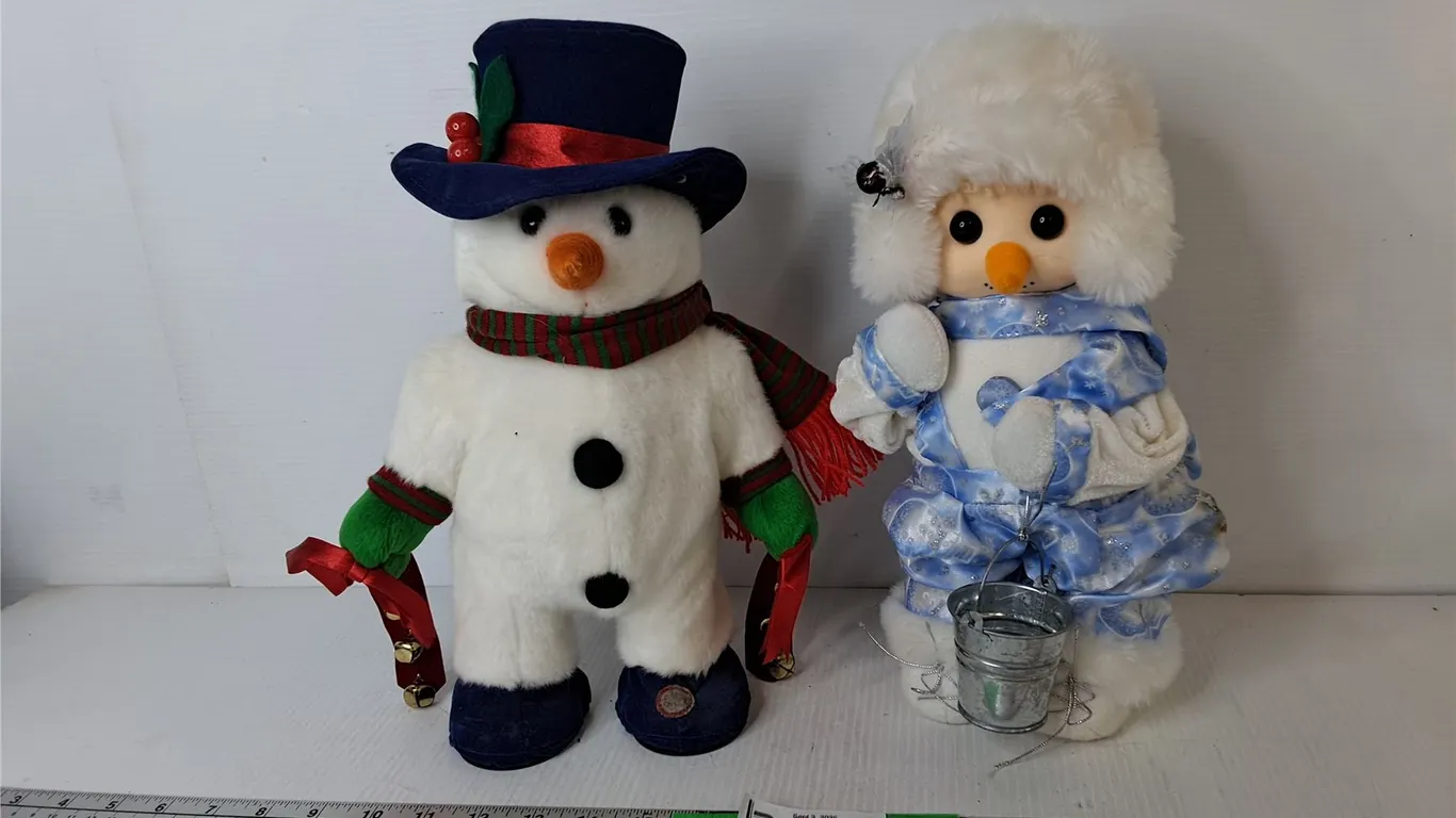(2) Musical Snowman/Woman Figurines Up to 14"
