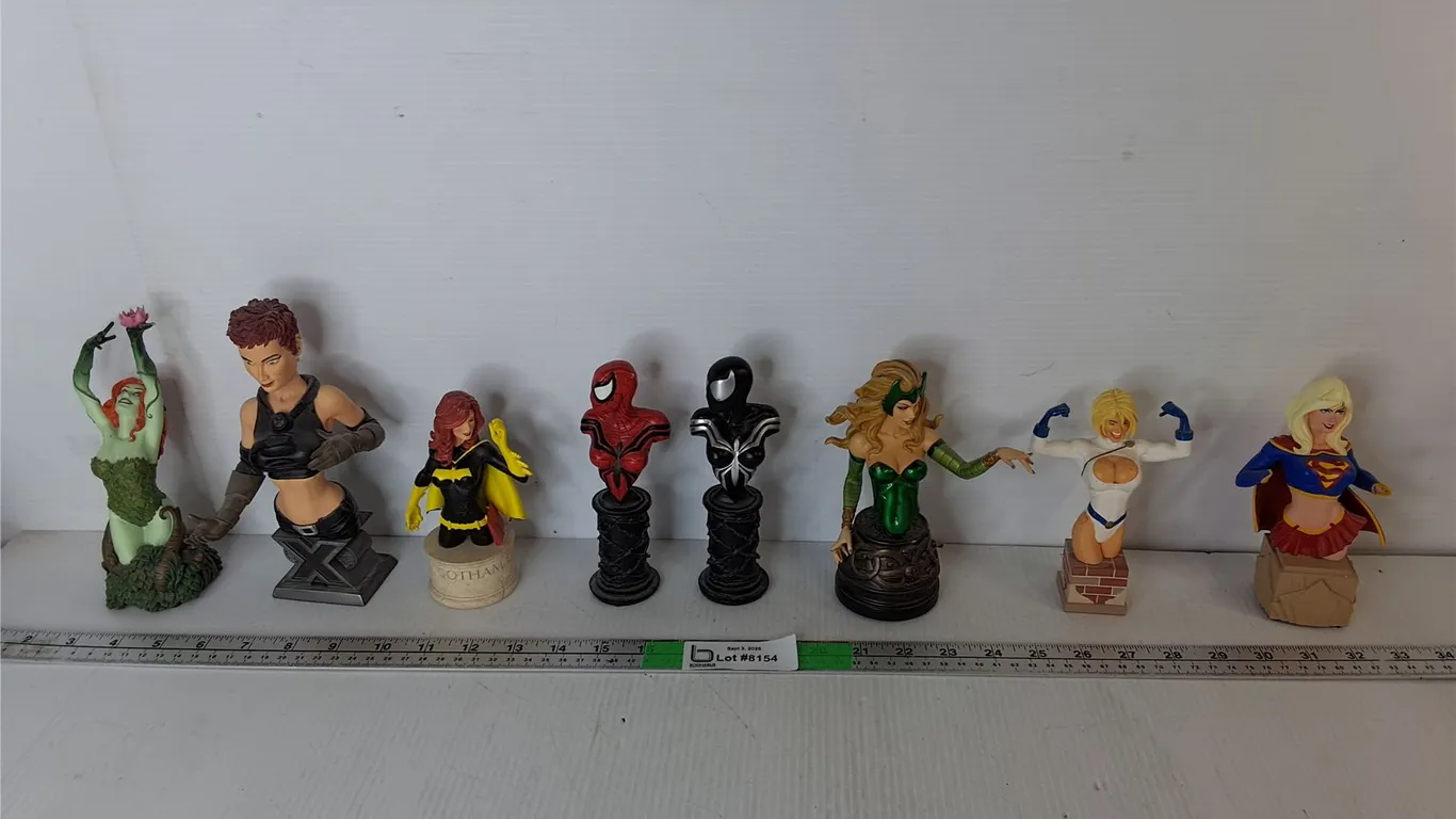 (8) Action Figure Half Bust Figurines-Supergirl, Spidergirl, Batgirl, Misc.