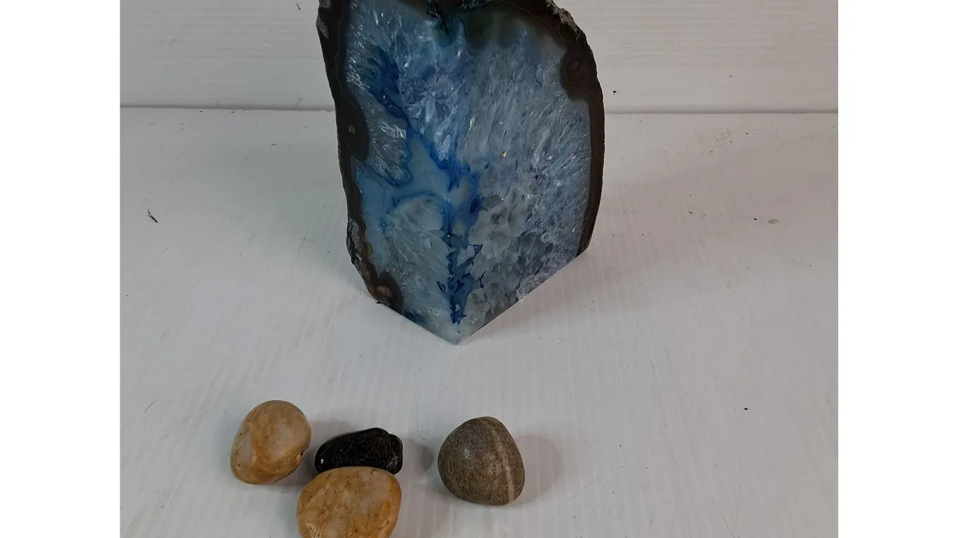 Blue Dyed Agate Geode 5.5" Height, Rocks