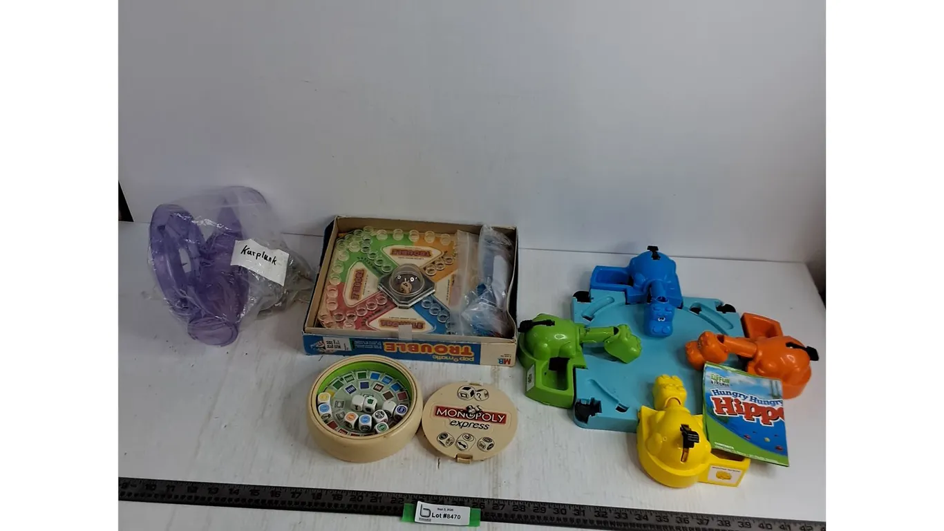 (4) Vintage Board Games - Trouble, Hungry Hippo, Monopoly Express, Kerplunk