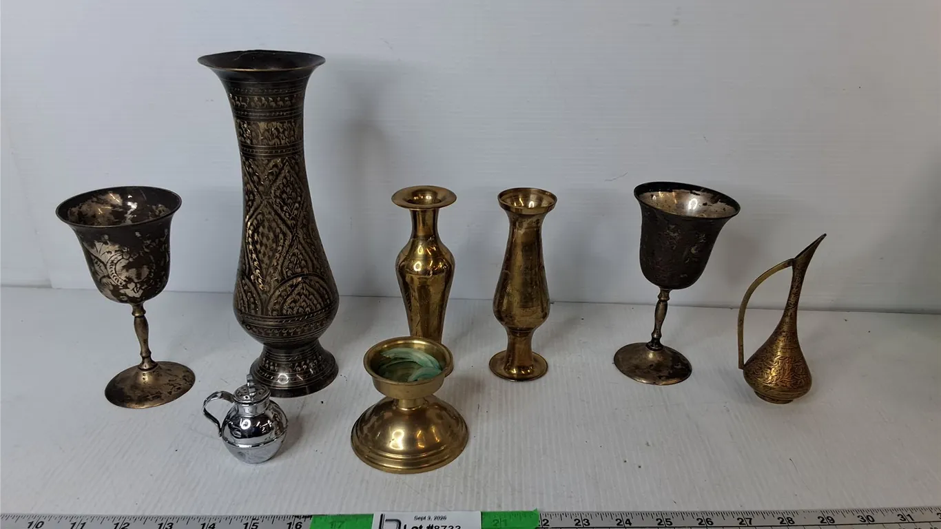 Mostly Brass & Electroplated Goblets, Candleholders, Vases, Misc.