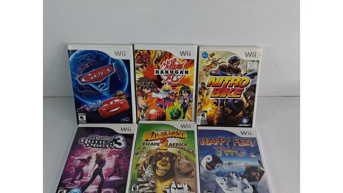 (6) Wii Games- Cars, Bakugan, Happy Feet Two, Nitro Bike