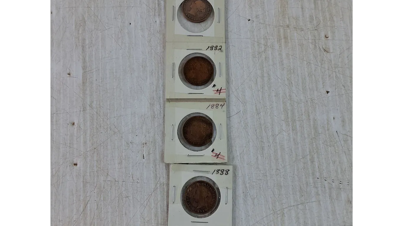 (5) One Cent Canadian Coins 19th Century, 1859, 1876, 1882, 1884, 1888