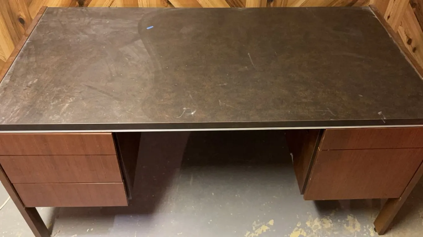 Large Vintage Heavy Wood and Laminate Office Desk
