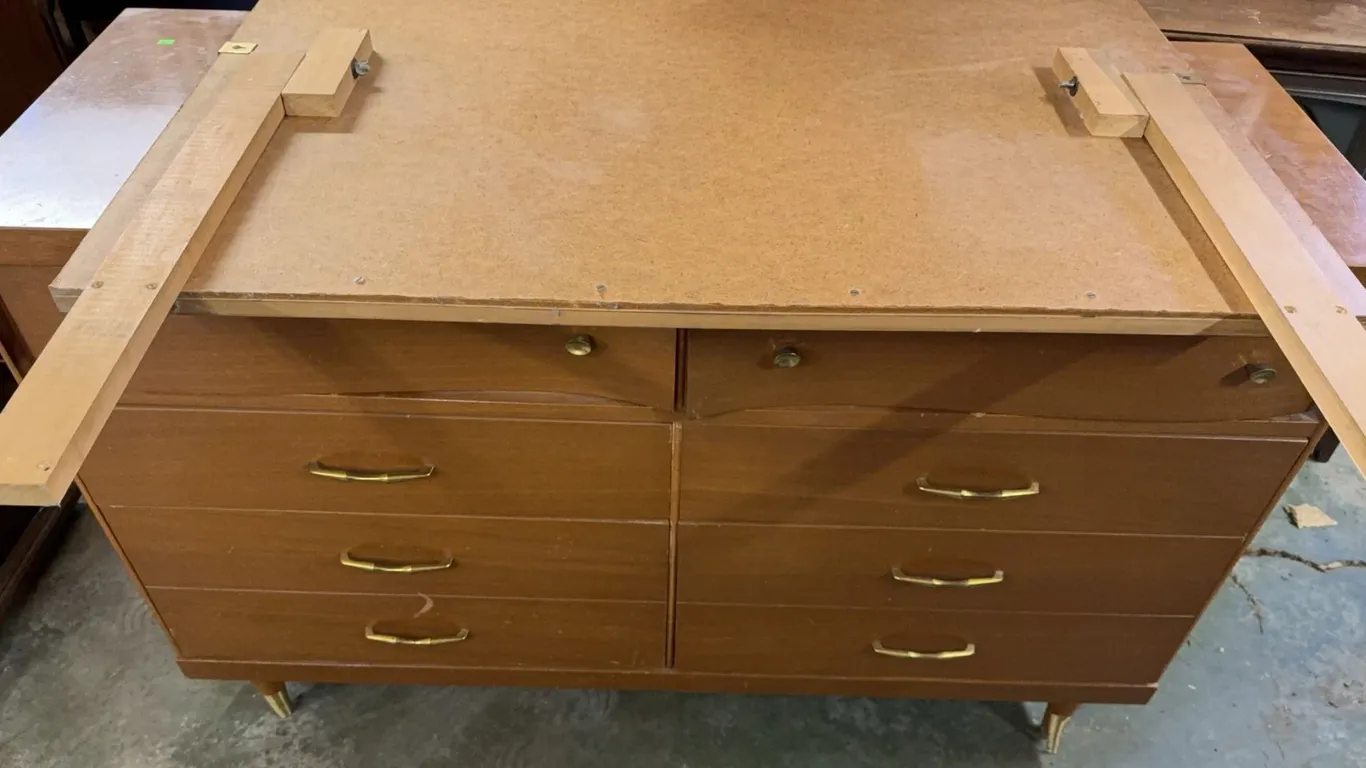 Vintage Wood Dresser With Mirror