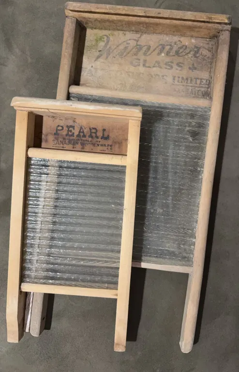 Two Vintage Washboards, Pearl and Winner Glass
